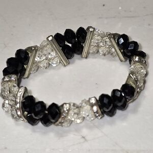 Handmade Black and Clear Two Stand Crystal Bracelet